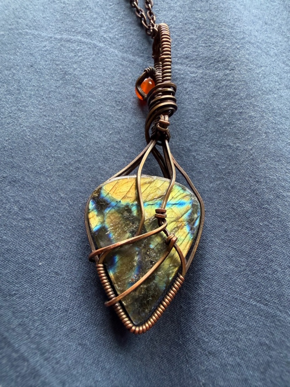 Copper Wrapped Labradorite Necklace - Picture 5 of 11